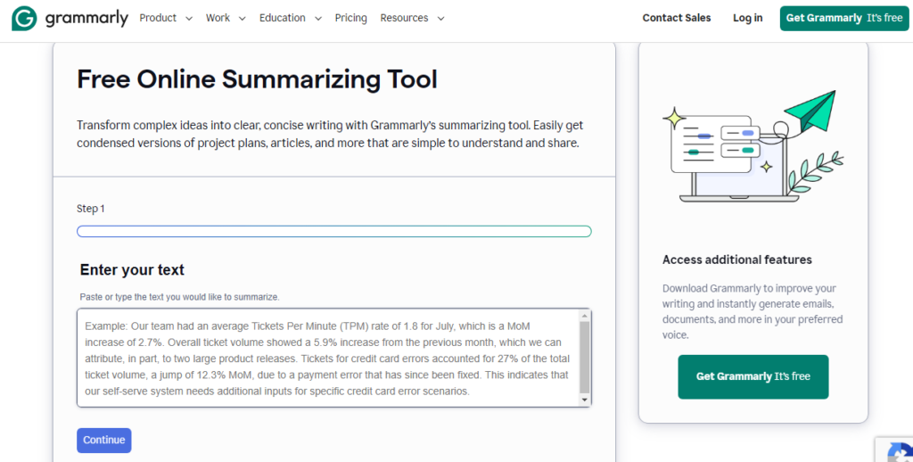 Grammarly Summarizing tool