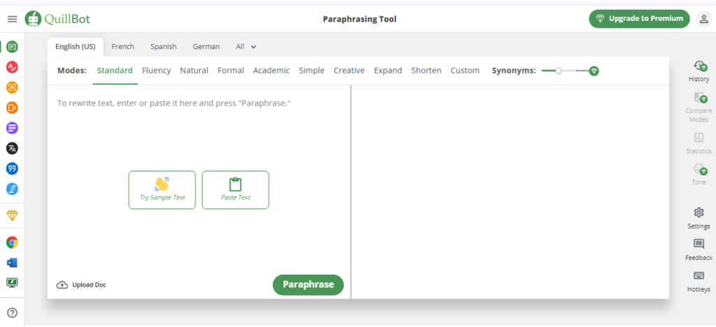 QuillBot's paraphrasing tool 