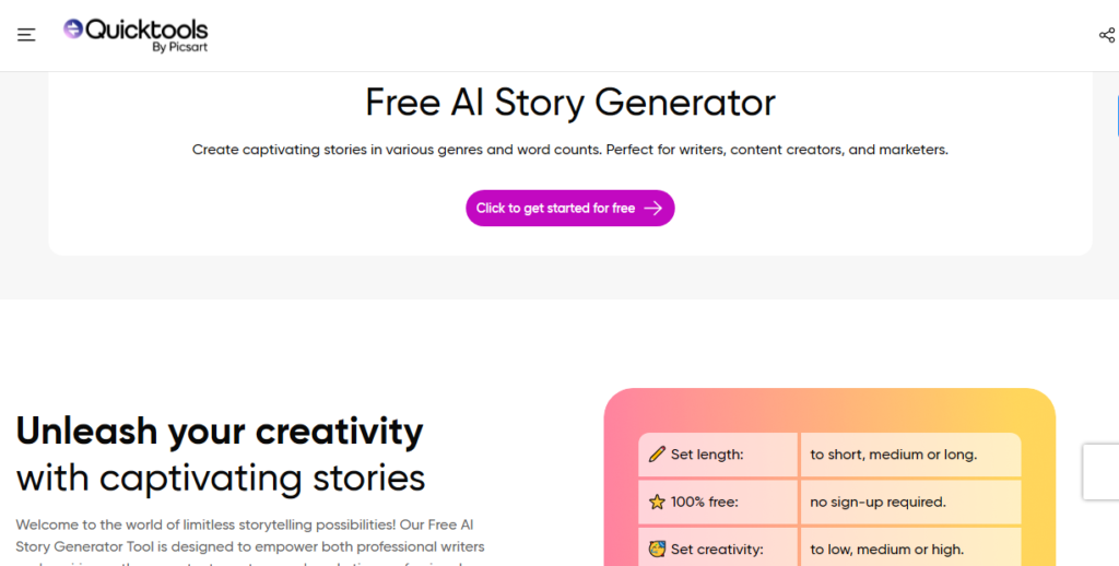 PicsArt free story generator