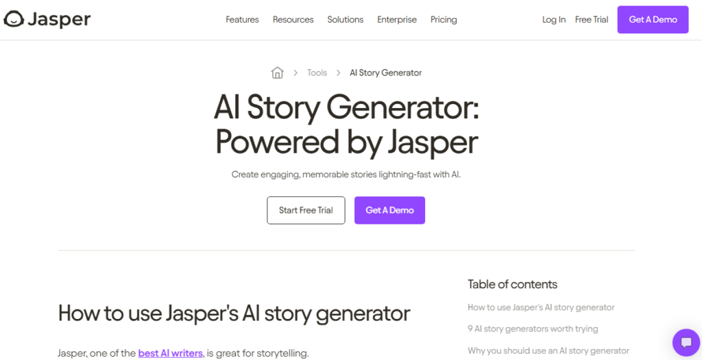 AI story generator by Jasper