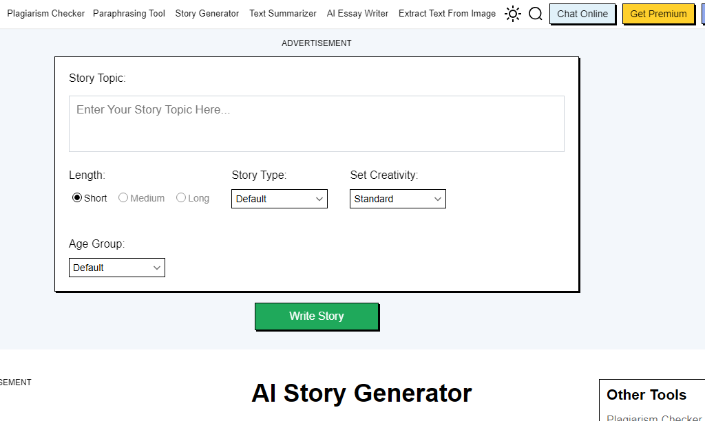 Editpad's story generator 